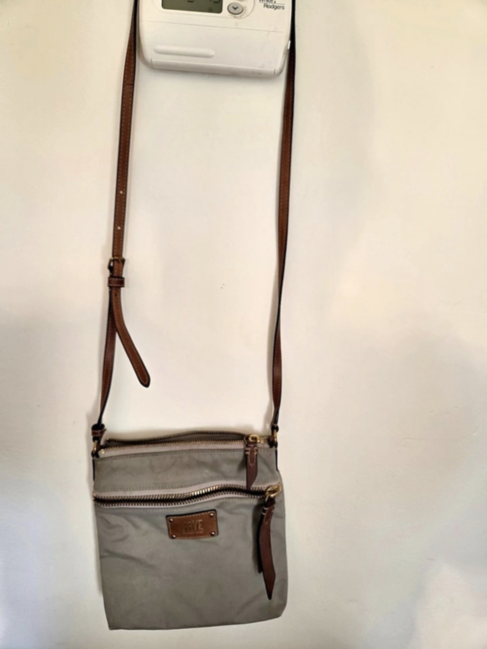 Frye Ivy Nylon Crossbody Bag Gray & Brown Crossbody Bag